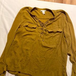 Mustard laced up H&M long sleeve blouse
